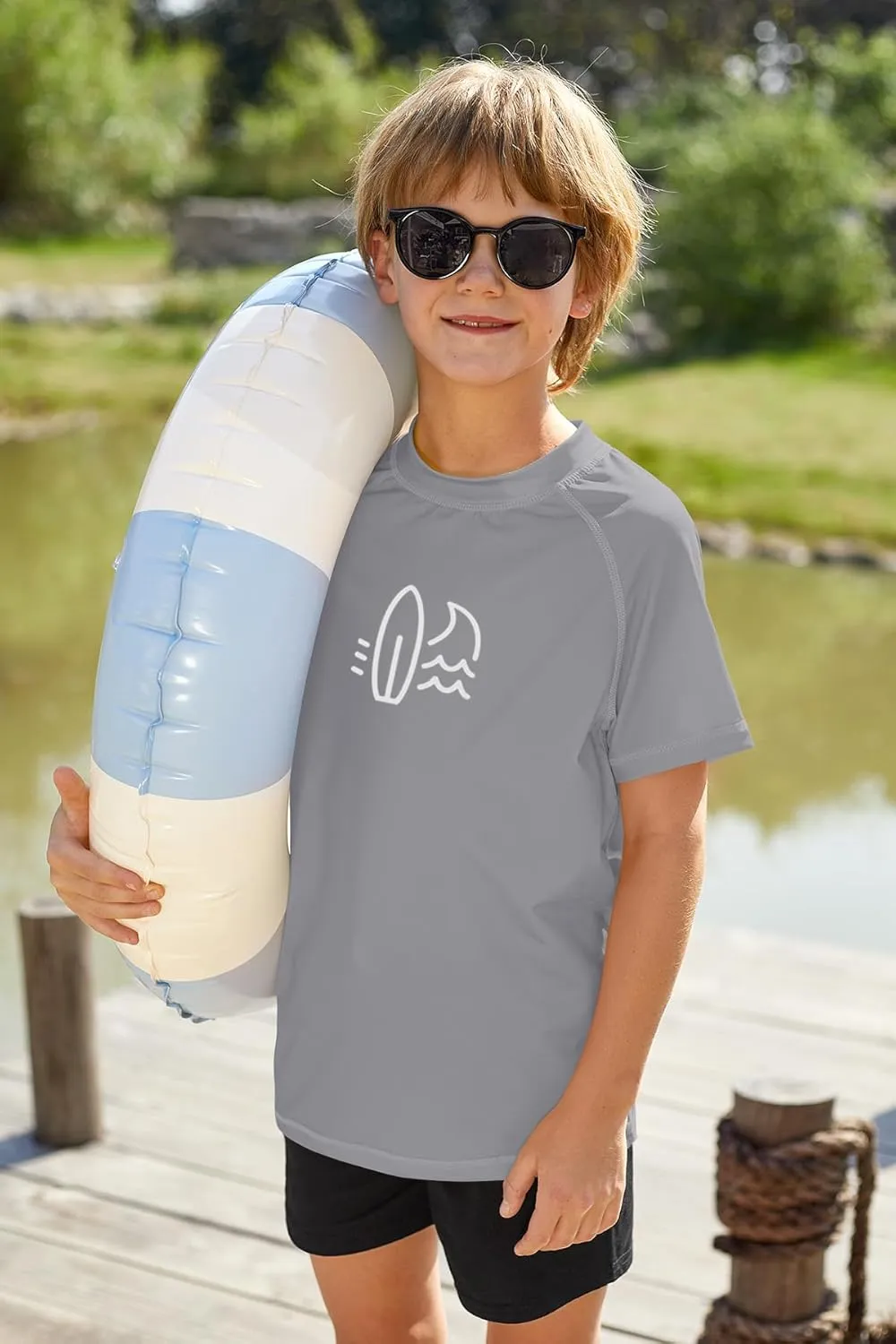 BesserBay Boy's UV Sun Protection Short Sleeve Quick-Dry Crewneck Rash Guard Shirt 3-14 Years