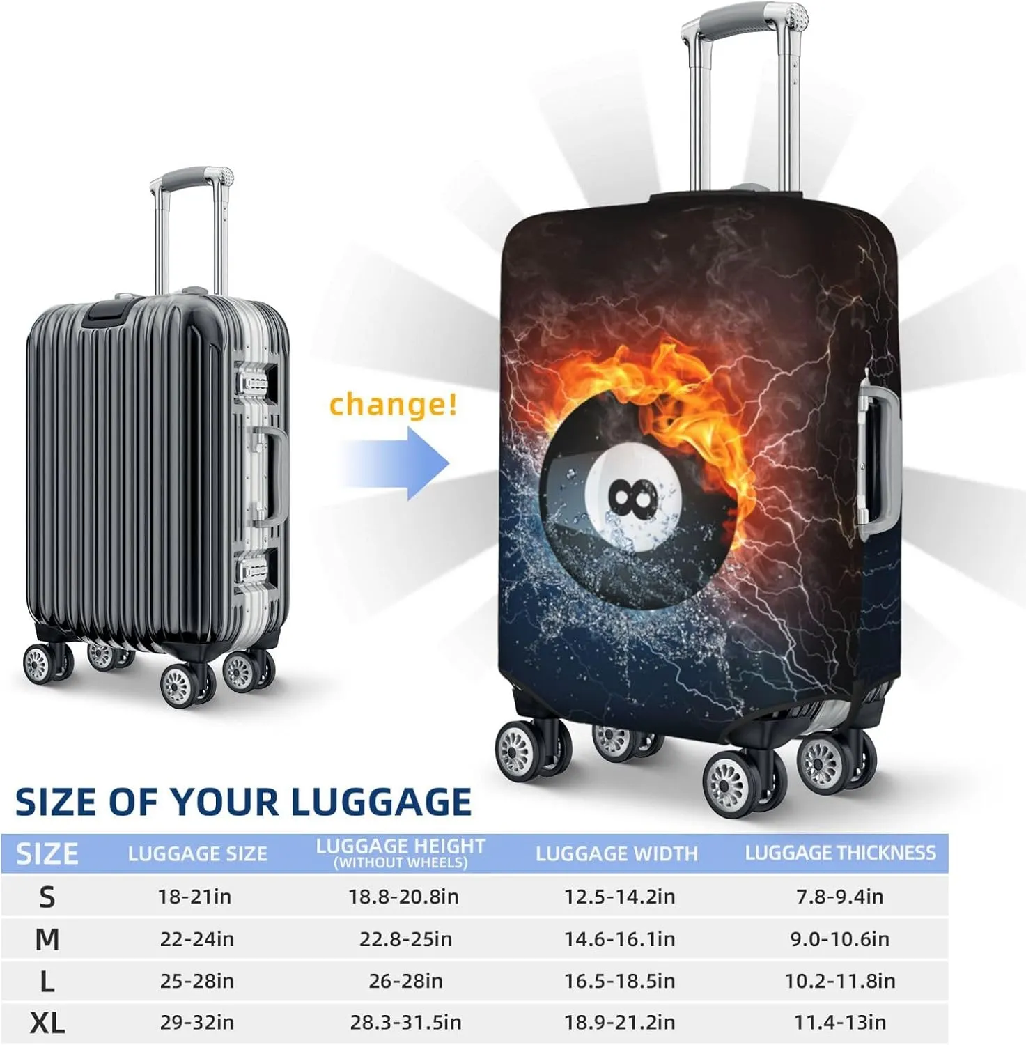 Billiard In The Water And Fire Luggage Suitcase Covers Elastic Washable Snooker Lover Luggage Protector Travel Suitcase Protective Cover For Kid And Adult, M (Fit 22-24 Inch Luggage)