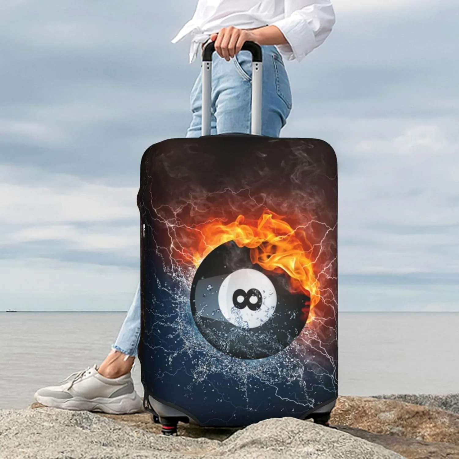 Billiard In The Water And Fire Luggage Suitcase Covers Elastic Washable Snooker Lover Luggage Protector Travel Suitcase Protective Cover For Kid And Adult, M (Fit 22-24 Inch Luggage)