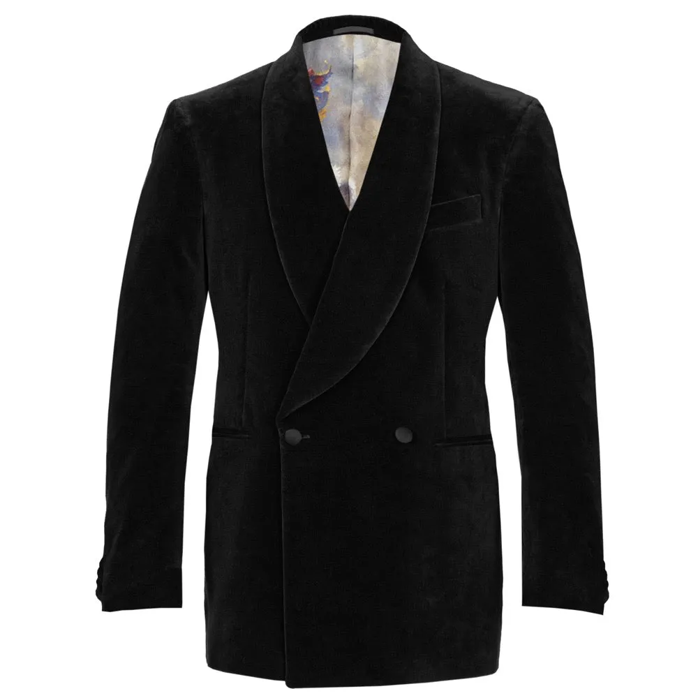 Black Double-Breasted Velvet Smoking Jacket