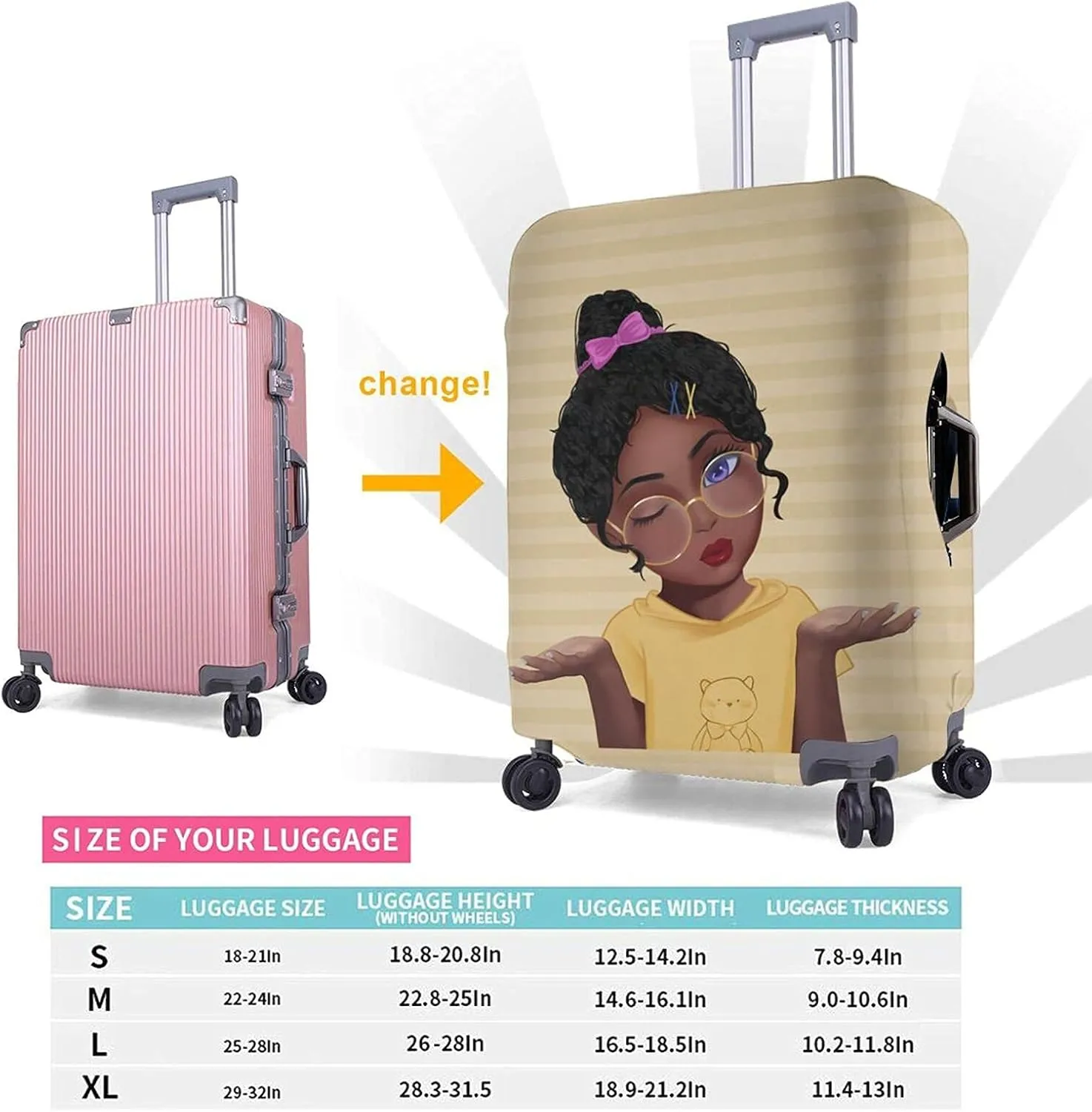 Black Girl Luggage Covers for Suitcase,Travel Luggage Cover Protector for Suitcase L(27-30 inch luggage)