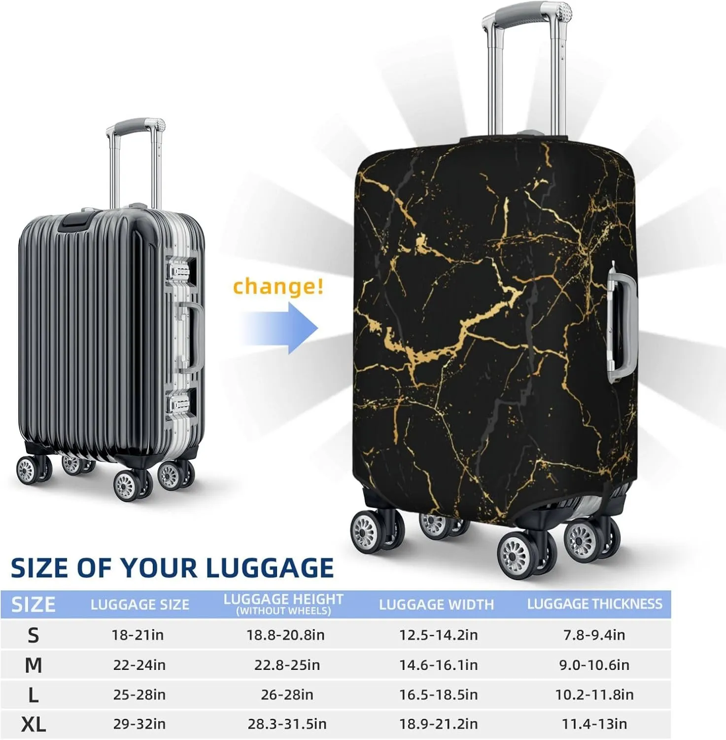 Black Marble Pattern Luggage Suitcase Covers Elastic Washable Marbling Texture Luggage Protector Travel Suitcase Protective Cover For Kid And Adult, L (Fit 25-29 Inch Luggage)