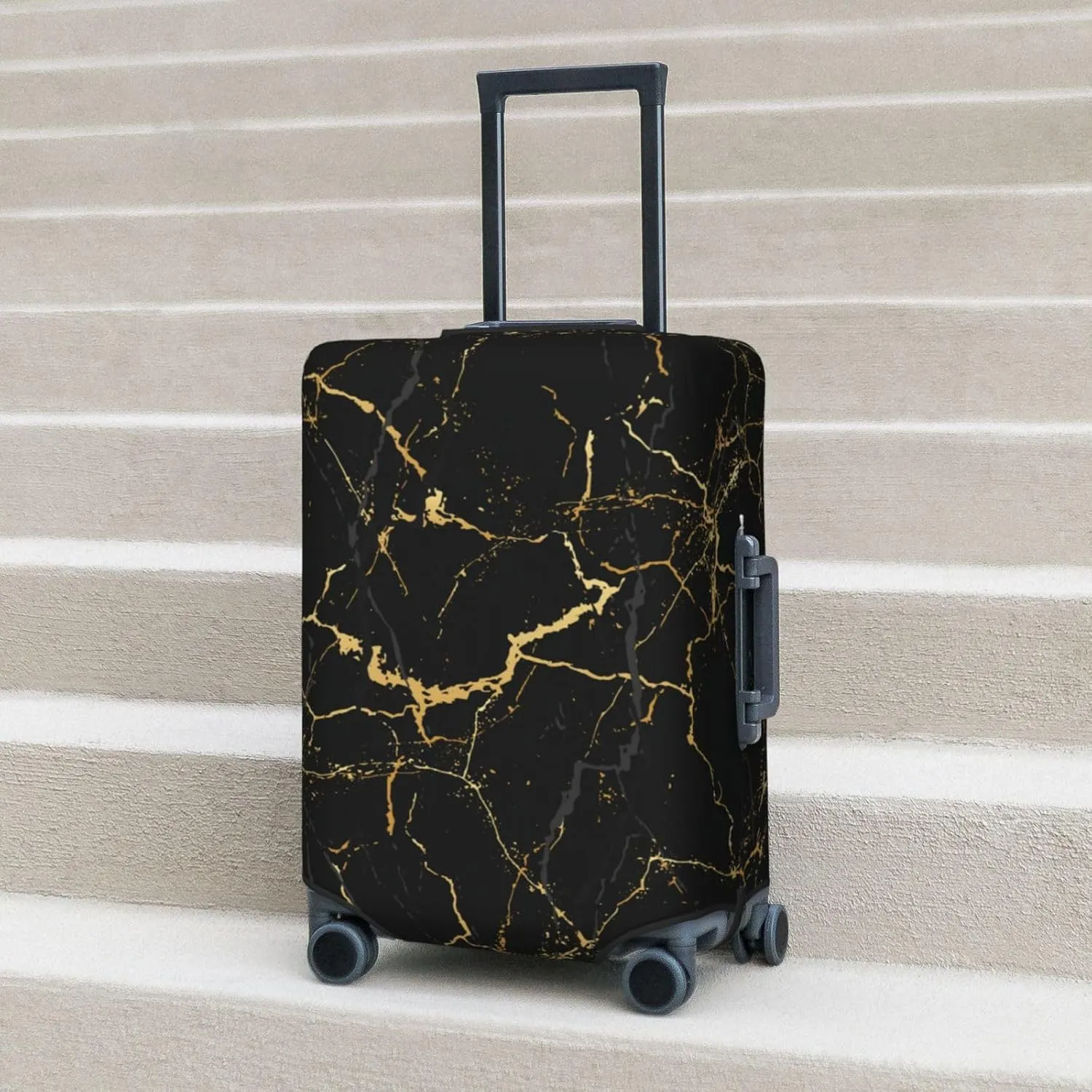 Black Marble Pattern Luggage Suitcase Covers Elastic Washable Marbling Texture Luggage Protector Travel Suitcase Protective Cover For Kid And Adult, L (Fit 25-29 Inch Luggage)