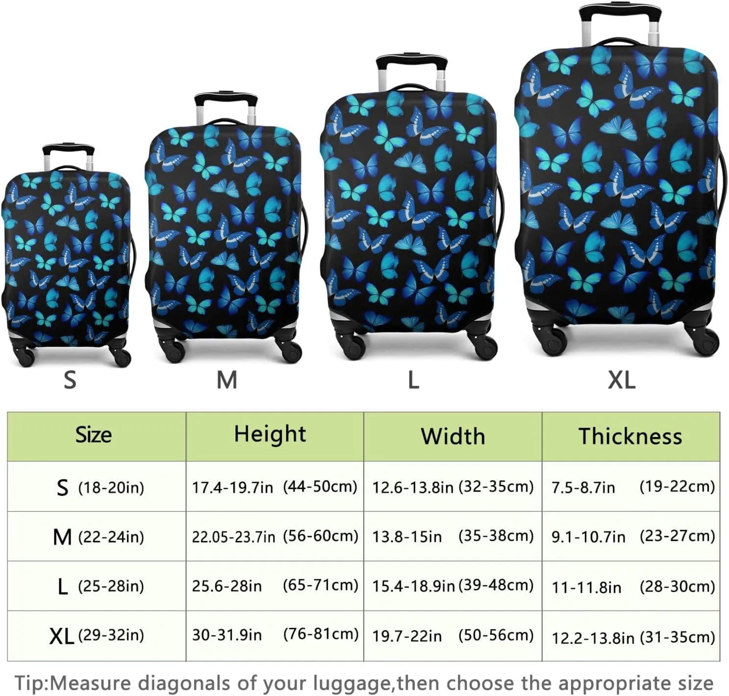 Blue Butterfly Print Travel Suitcase Protector Waterproof Elastic Stretch Luggage Protective Cover For 29-32 Inch Trolley Cases
