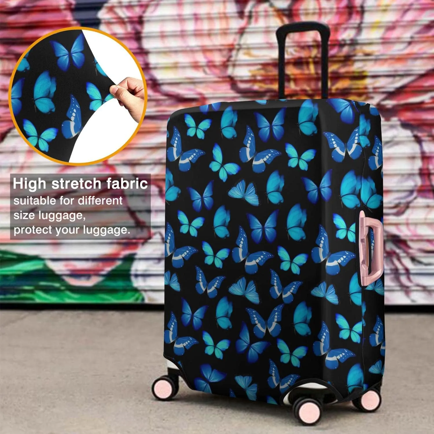 Blue Butterfly Print Travel Suitcase Protector Waterproof Elastic Stretch Luggage Protective Cover For 29-32 Inch Trolley Cases