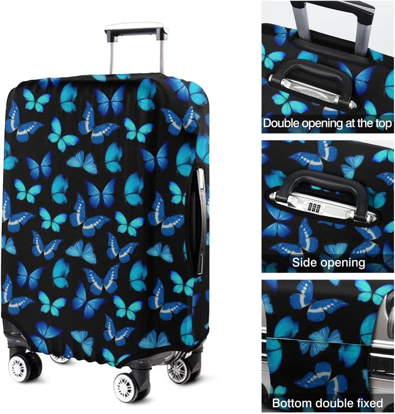 Blue Butterfly Print Travel Suitcase Protector Waterproof Elastic Stretch Luggage Protective Cover For 29-32 Inch Trolley Cases