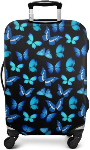 Blue Butterfly Print Travel Suitcase Protector Waterproof Elastic Stretch Luggage Protective Cover For 29-32 Inch Trolley Cases