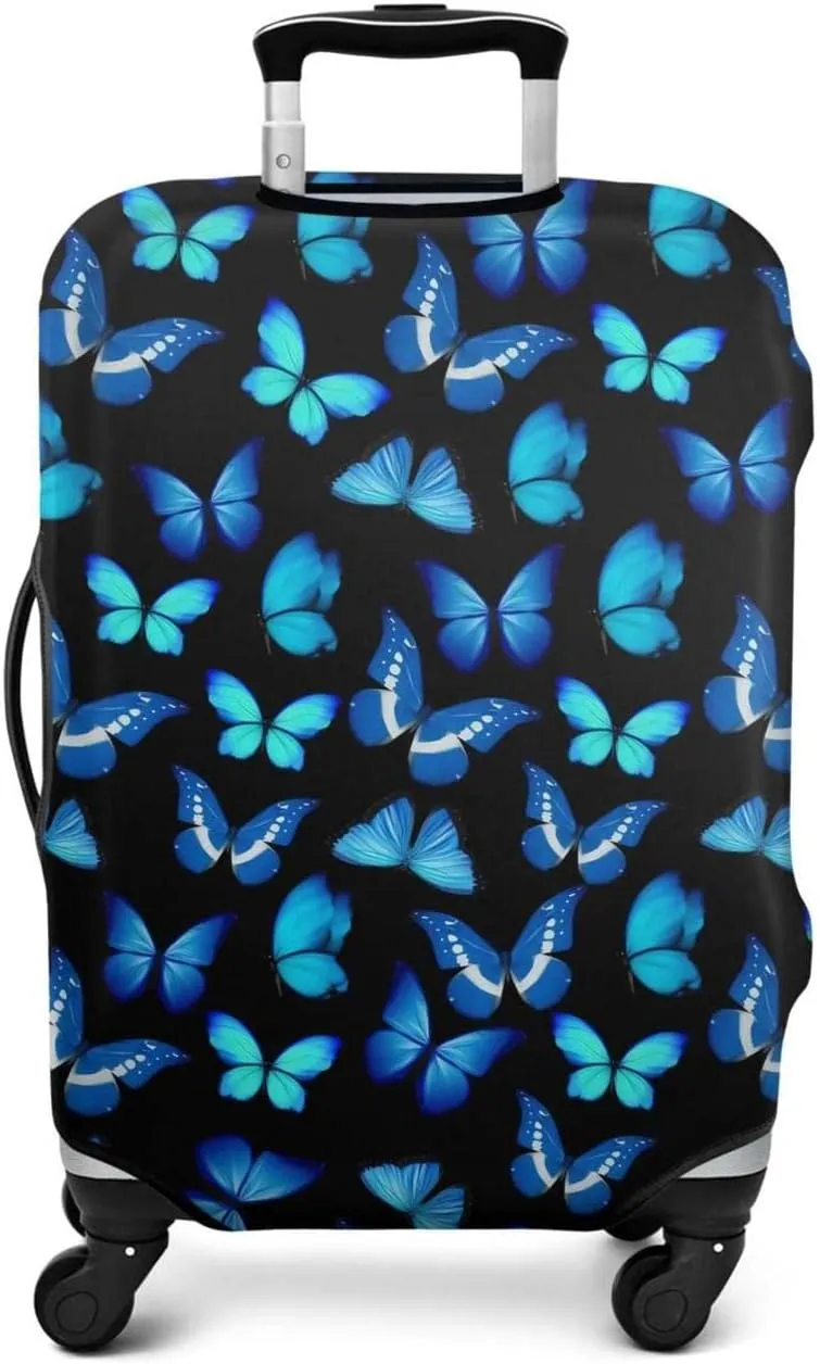 Blue Butterfly Print Travel Suitcase Protector Waterproof Elastic Stretch Luggage Protective Cover For 29-32 Inch Trolley Cases