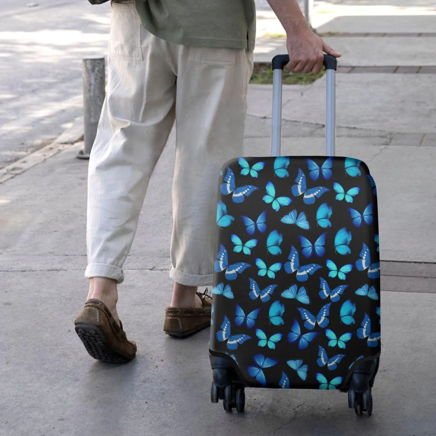 Blue Butterfly Print Travel Suitcase Protector Waterproof Elastic Stretch Luggage Protective Cover For 29-32 Inch Trolley Cases