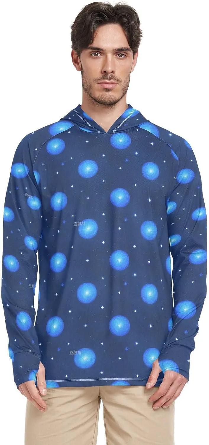 Blue Cosmic Planet Sun Shirt Hoodie For Men Long Sleeve Fishing Shirt UPF 50  Quick Dry Rash Guard For Men Sun Hoodies camisetas para el sol de hombre