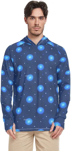 Blue Cosmic Planet Sun Shirt Hoodie For Men Long Sleeve Fishing Shirt UPF 50  Quick Dry Rash Guard For Men Sun Hoodies camisetas para el sol de hombre