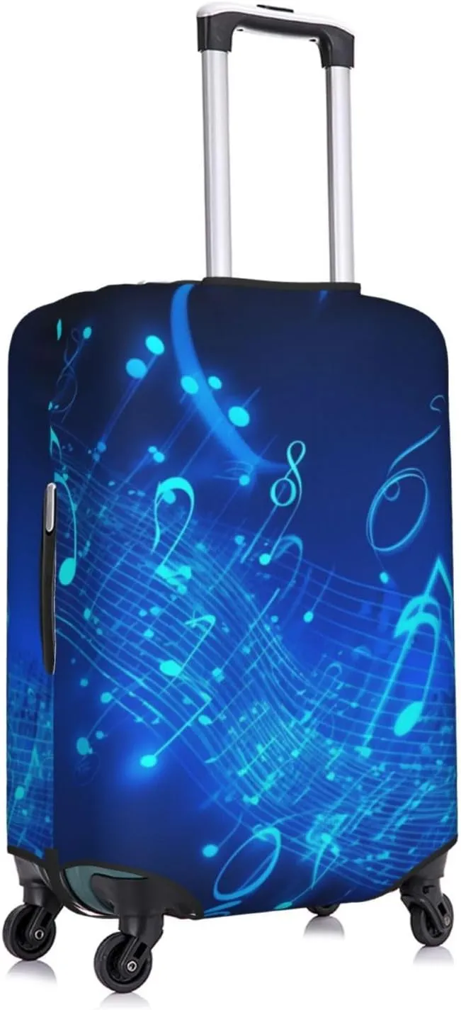 Blue Musical Notes Travel Luggage Cover Suitcase Protector Washable Elastic Suitcase Cover Anti-Scratch Luggage Protector Travel Suitcase Baggage Cover Fits 18-32 Inch Suitcase X-Large