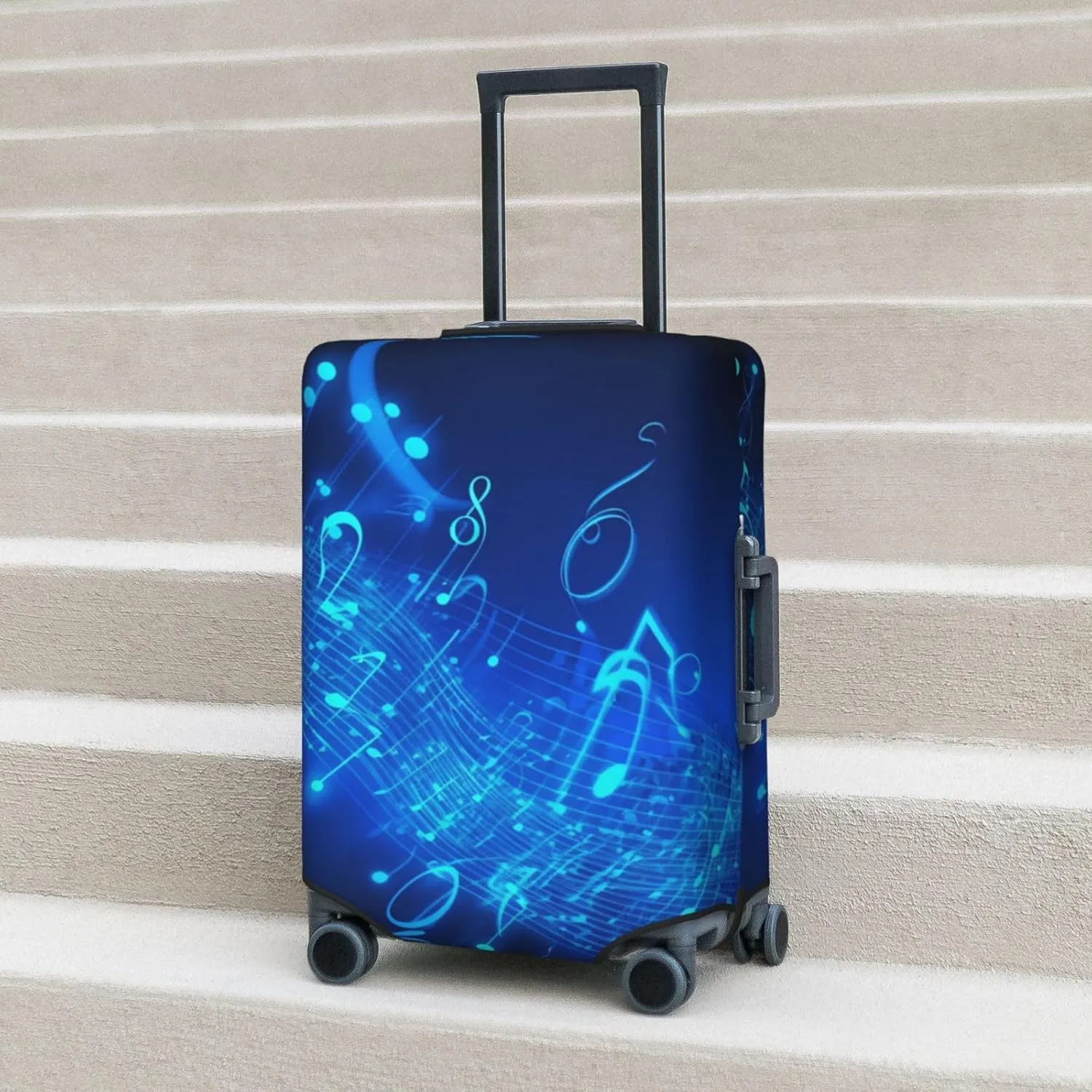 Blue Musical Notes Travel Luggage Cover Suitcase Protector Washable Elastic Suitcase Cover Anti-Scratch Luggage Protector Travel Suitcase Baggage Cover Fits 18-32 Inch Suitcase X-Large