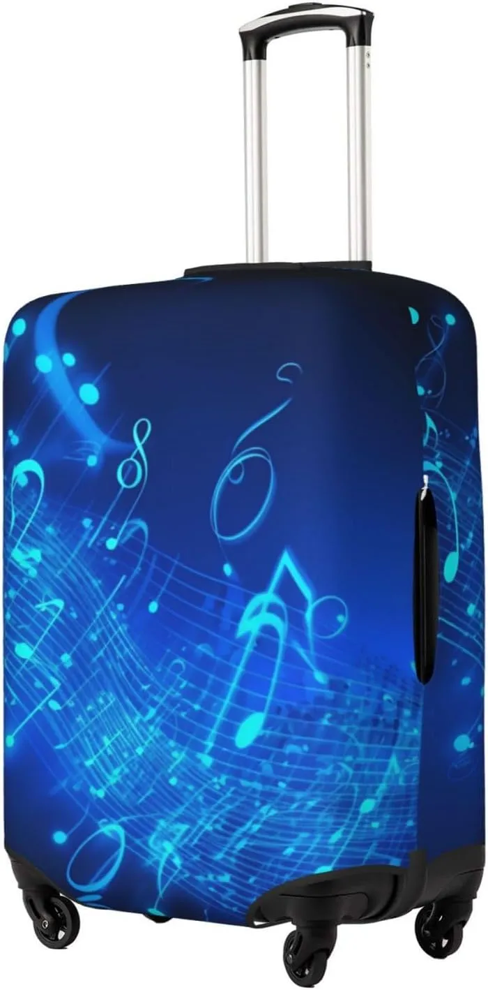 Blue Musical Notes Travel Luggage Cover Suitcase Protector Washable Elastic Suitcase Cover Anti-Scratch Luggage Protector Travel Suitcase Baggage Cover Fits 18-32 Inch Suitcase X-Large