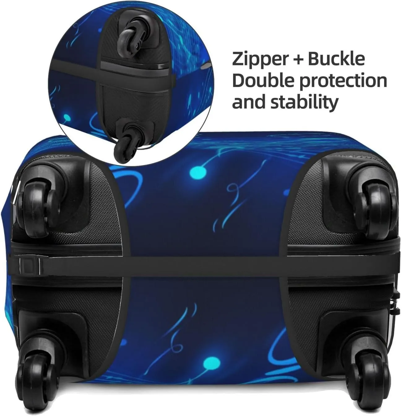 Blue Musical Notes Travel Luggage Cover Suitcase Protector Washable Elastic Suitcase Cover Anti-Scratch Luggage Protector Travel Suitcase Baggage Cover Fits 18-32 Inch Suitcase X-Large