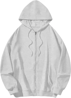 Bobeutou Womens Zip Up Y2K Hoodies Long Sleeve Fall Oversized Casual Drawstring Drop Shoulder Sweatshirts Jacket with Pocket