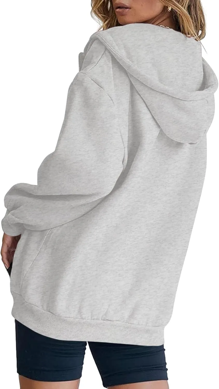 Bobeutou Womens Zip Up Y2K Hoodies Long Sleeve Fall Oversized Casual Drawstring Drop Shoulder Sweatshirts Jacket with Pocket