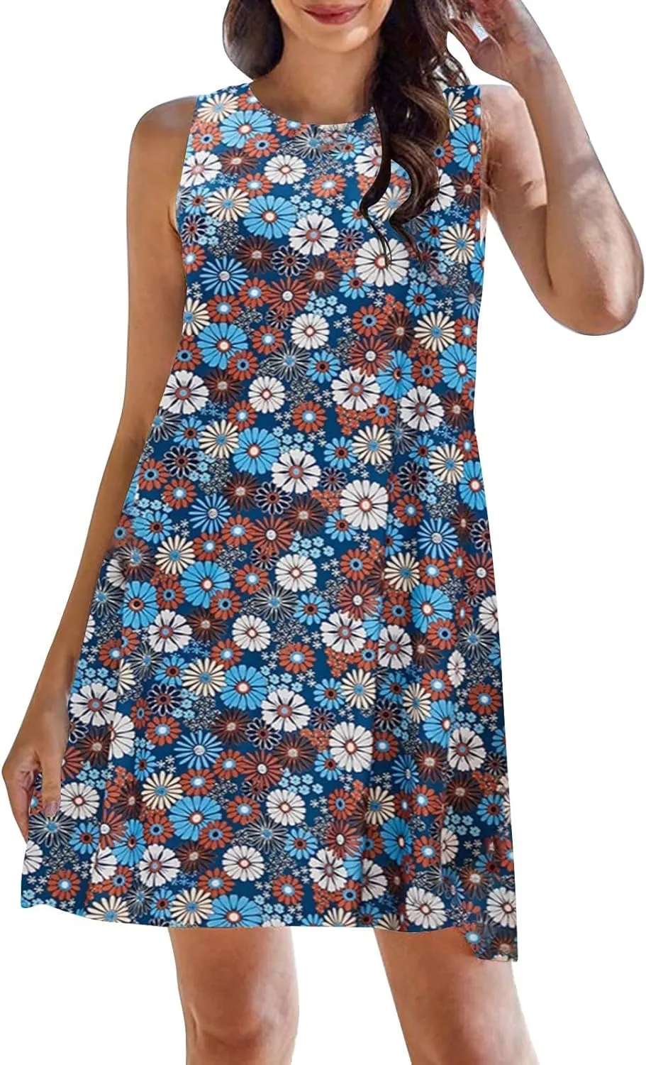 Boho Dresses for Women 2024 Summer Midi Dress Casual Spring Floral Print Tank Sleeveless Flowy Short Beach Sun Dress