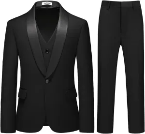 Boy Suits 3 Piece Slim Fit Formal Suit Set with Tuxedo Jacket Vest Pants for Kids Wedding Ring Bearer Party