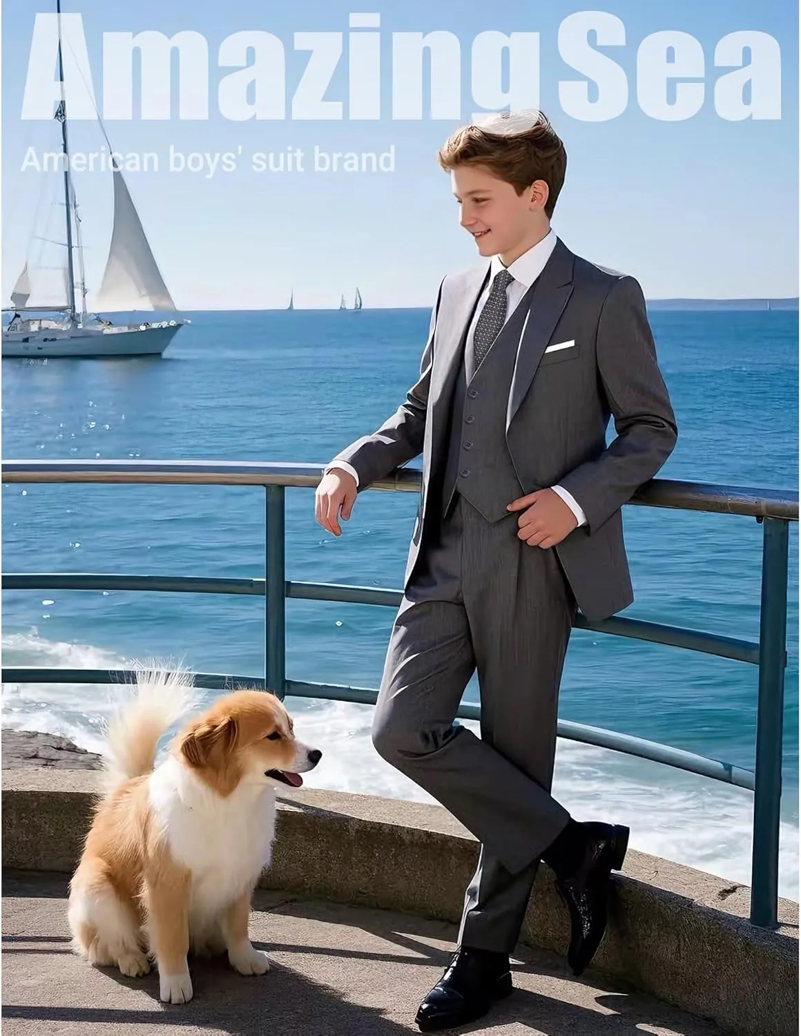 Boys Formal Suits Set, from Toddlers to Teen, Adjustable Waist, with Suspenders