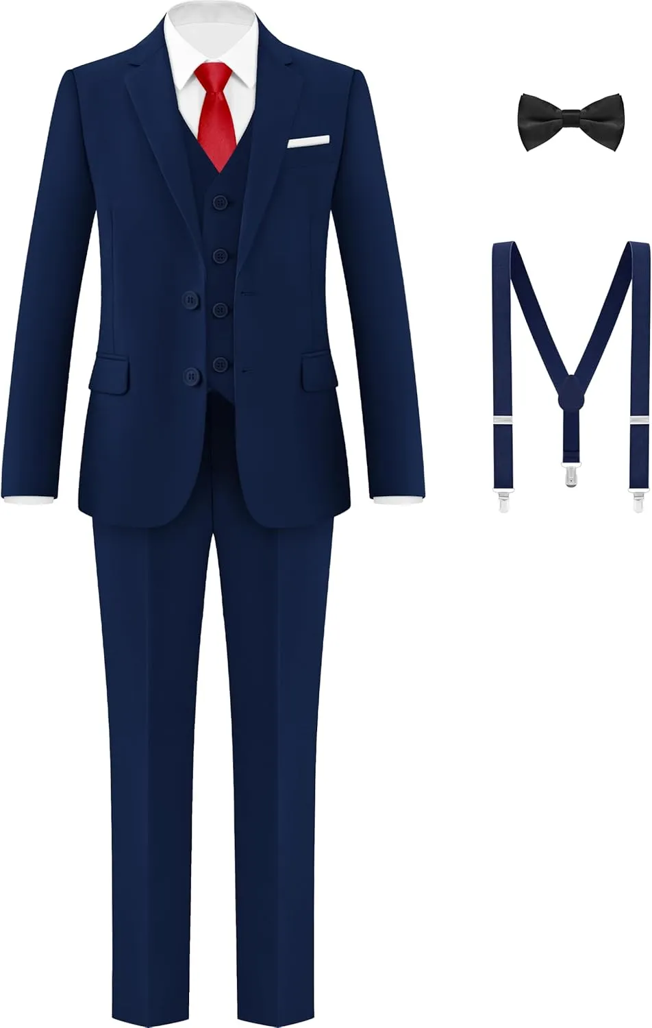 Boys Formal Suits Set, from Toddlers to Teen, Adjustable Waist, with Suspenders