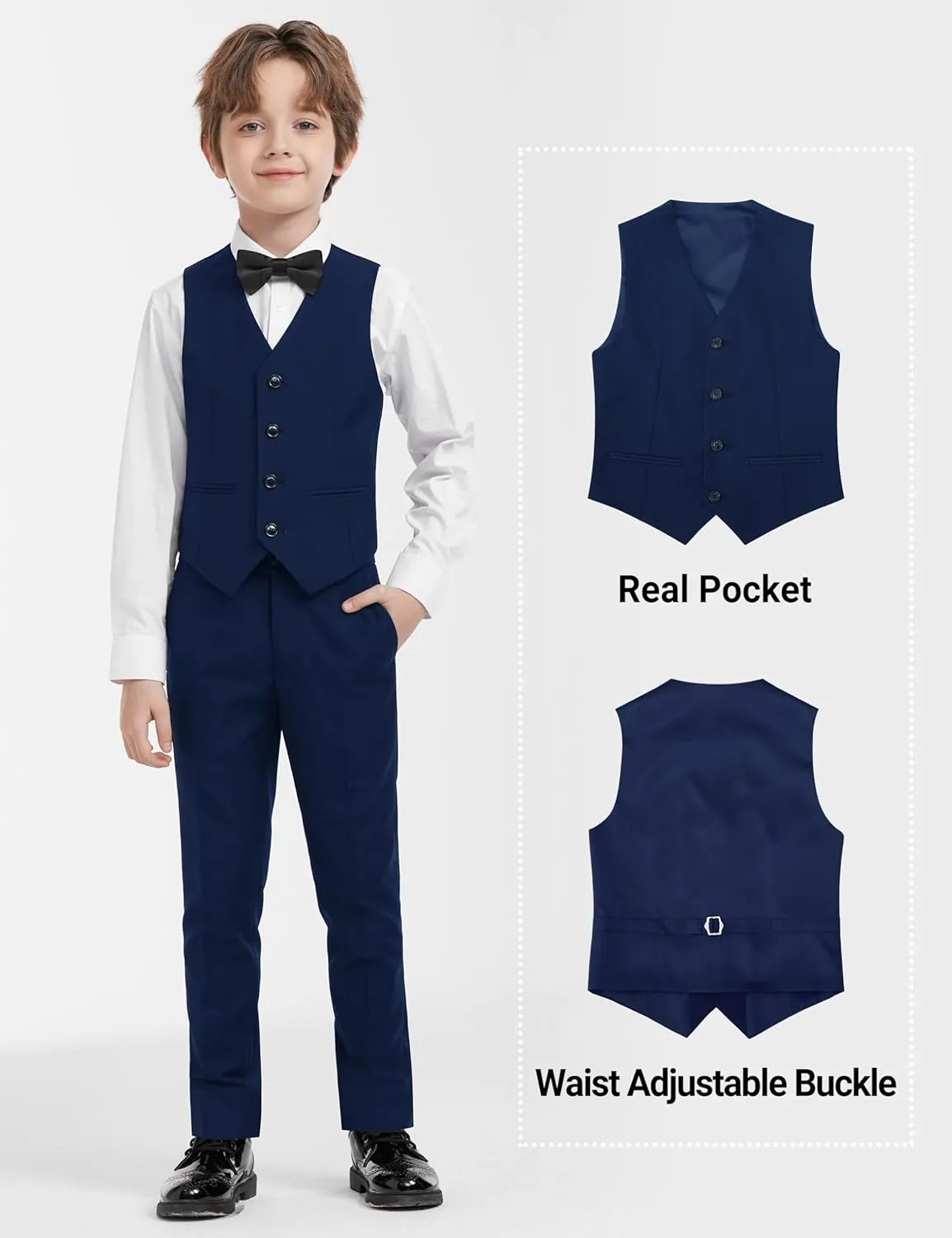 Boys Formal Suits Set, from Toddlers to Teen, Adjustable Waist, with Suspenders