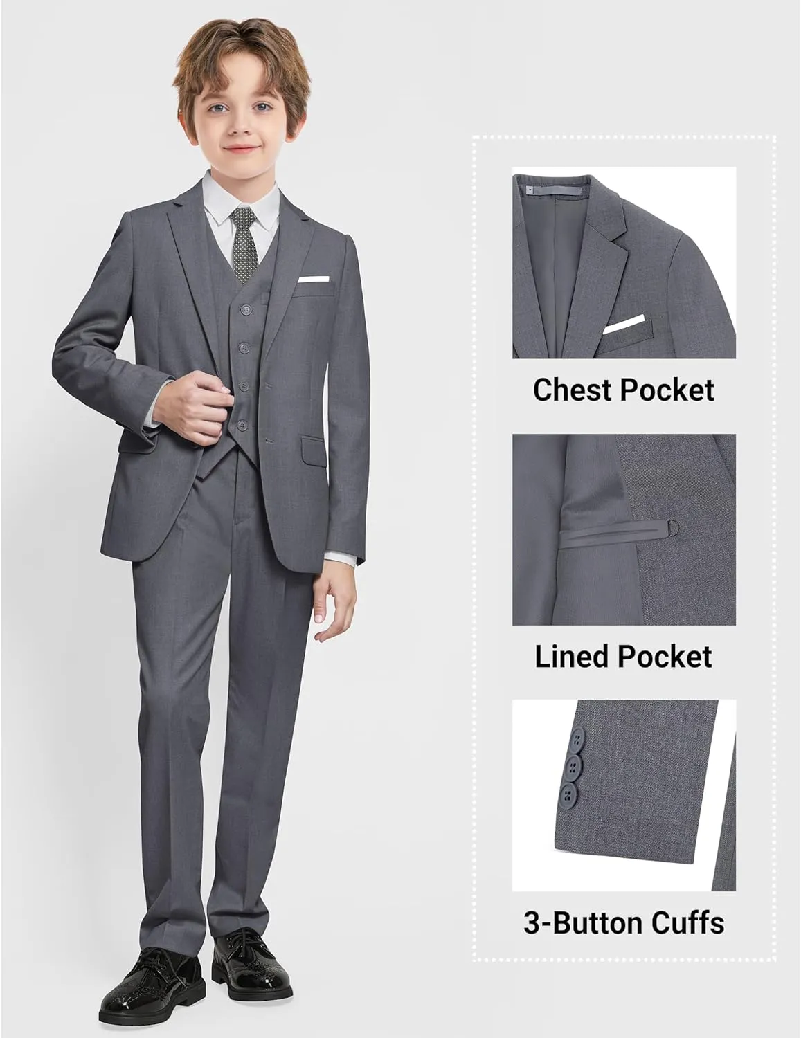 Boys Formal Suits Set, from Toddlers to Teen, Adjustable Waist, with Suspenders