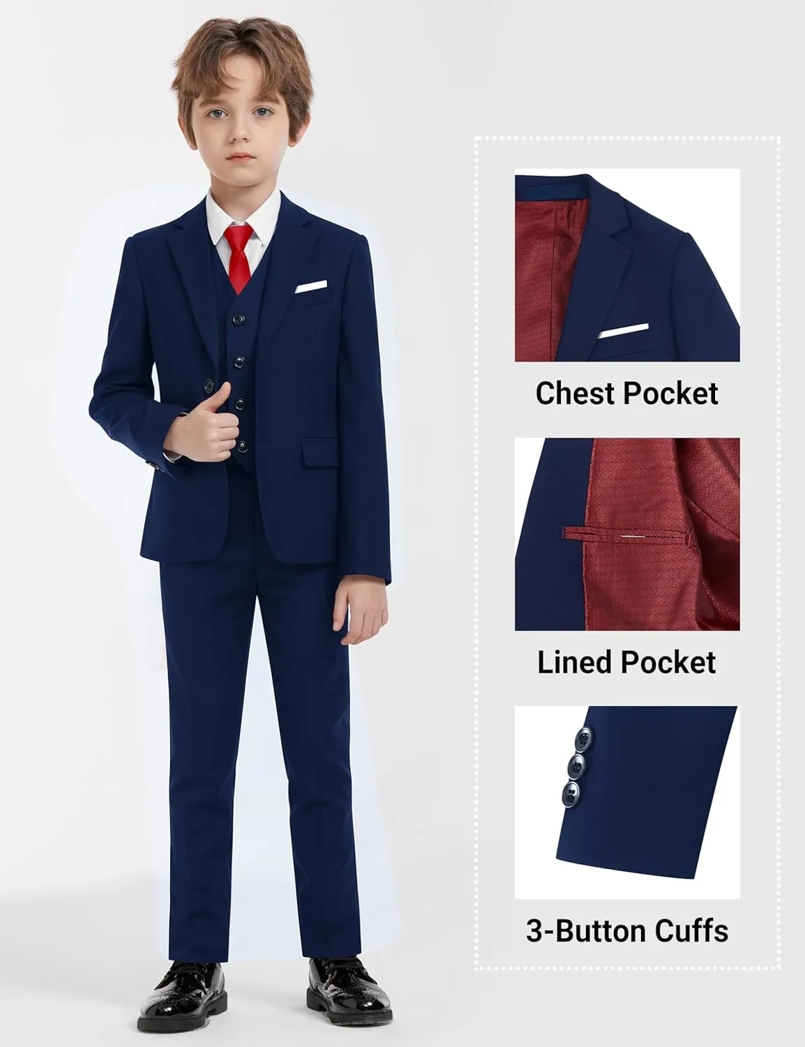 Boys Formal Suits Set, from Toddlers to Teen, Adjustable Waist, with Suspenders