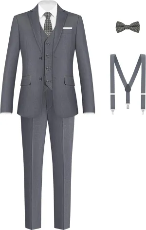 Boys Formal Suits Set, from Toddlers to Teen, Adjustable Waist, with Suspenders