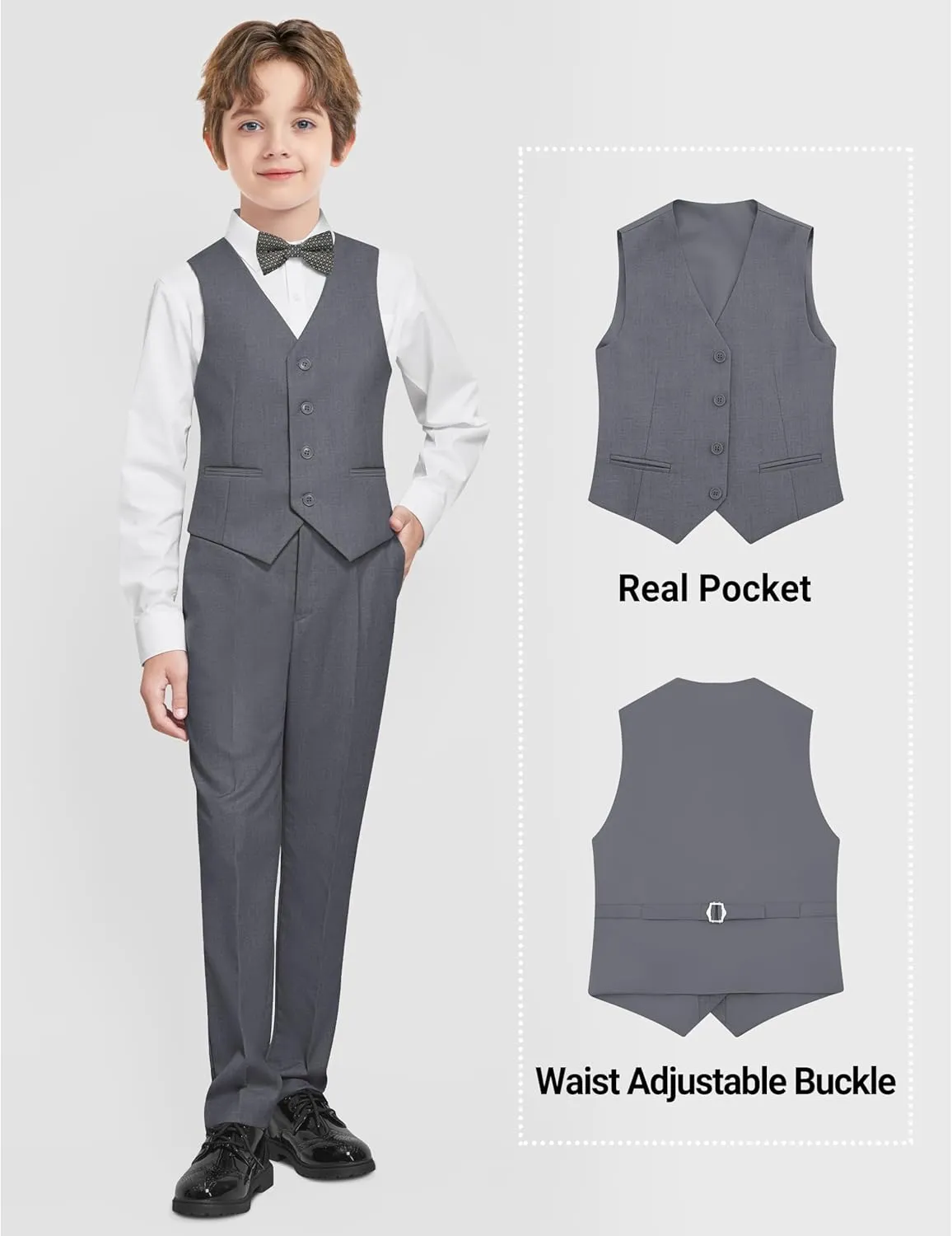 Boys Formal Suits Set, from Toddlers to Teen, Adjustable Waist, with Suspenders