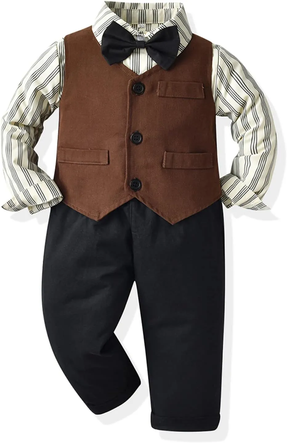 Boys Gentleman Suits Toddler Kids Wedding Outfit Clothes 4 Pieces Dress Shirt & Pants & Vest Set with Bowtie, 2-8 Years