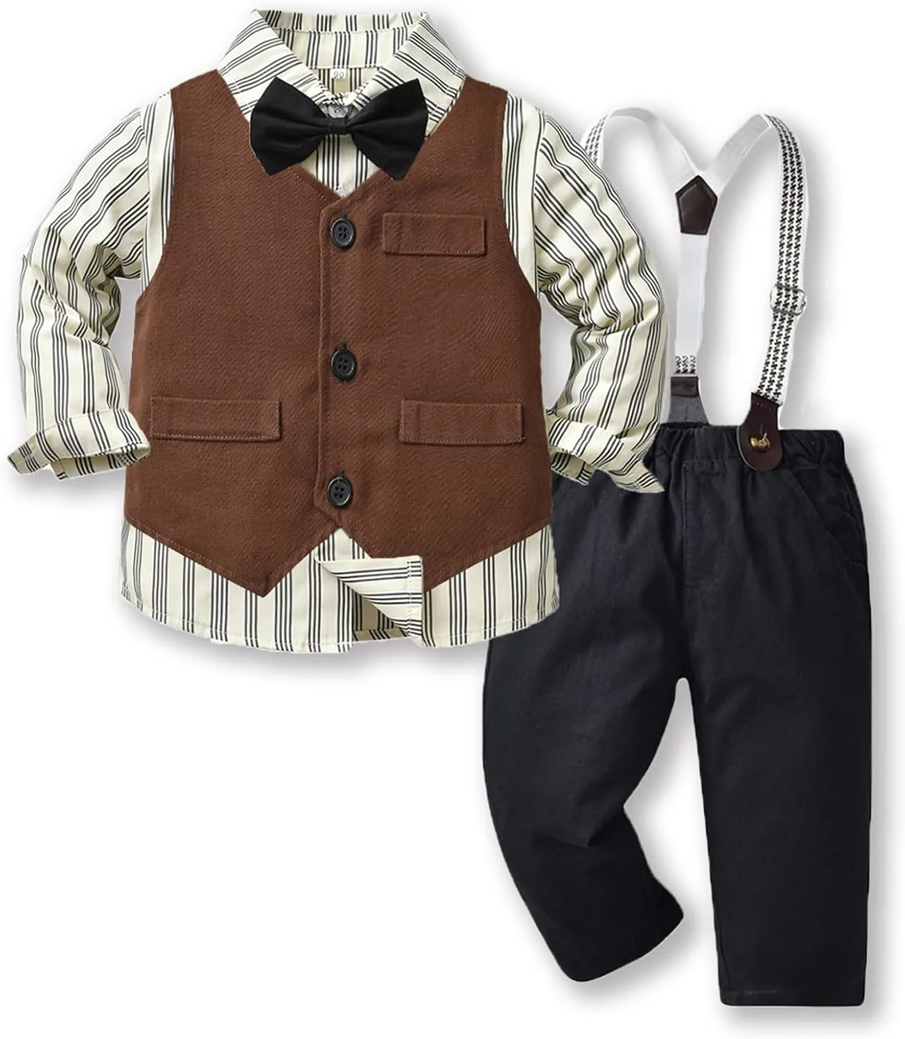 Boys Gentleman Suits Toddler Kids Wedding Outfit Clothes 4 Pieces Dress Shirt & Pants & Vest Set with Bowtie, 2-8 Years