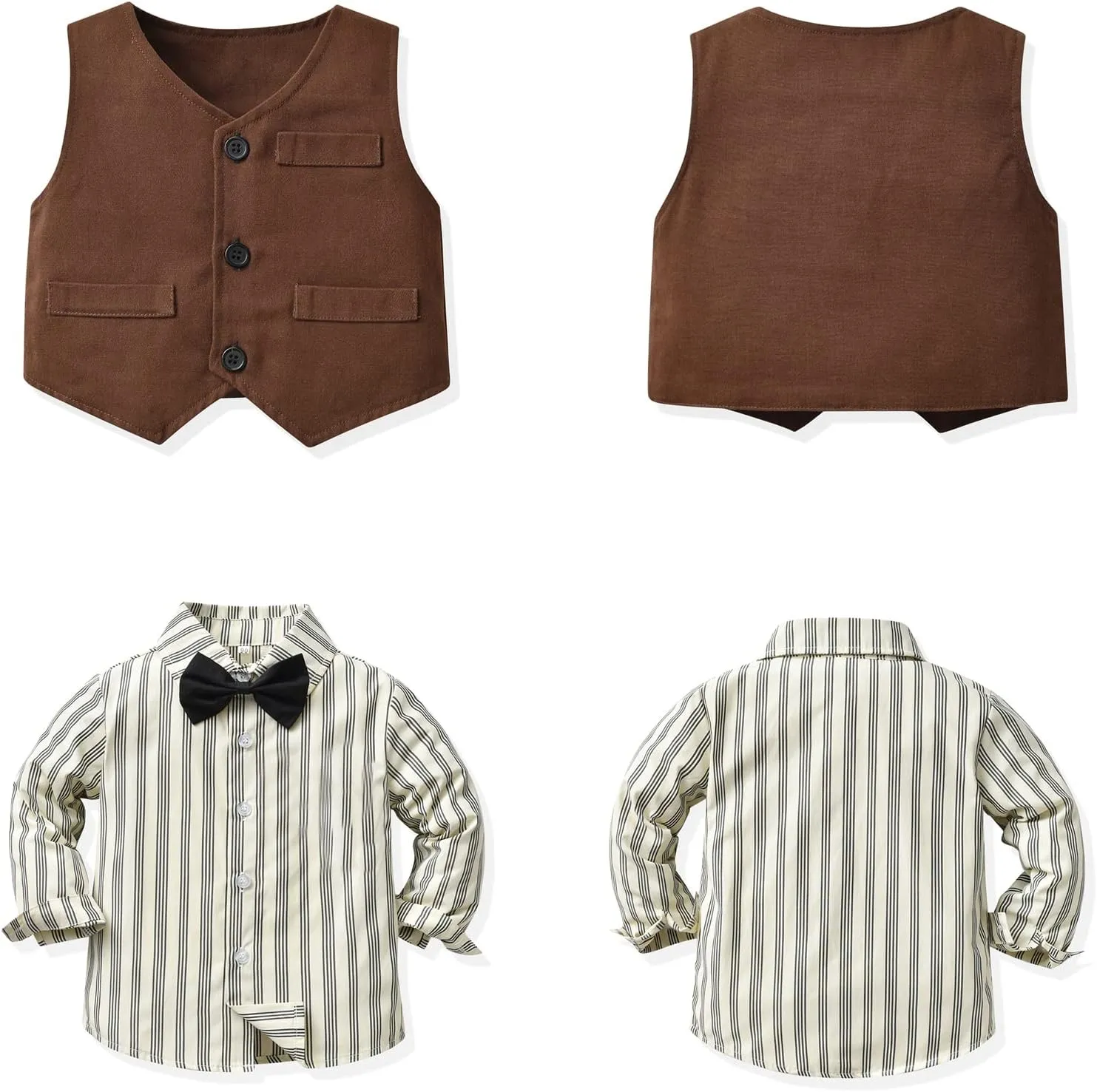 Boys Gentleman Suits Toddler Kids Wedding Outfit Clothes 4 Pieces Dress Shirt & Pants & Vest Set with Bowtie, 2-8 Years
