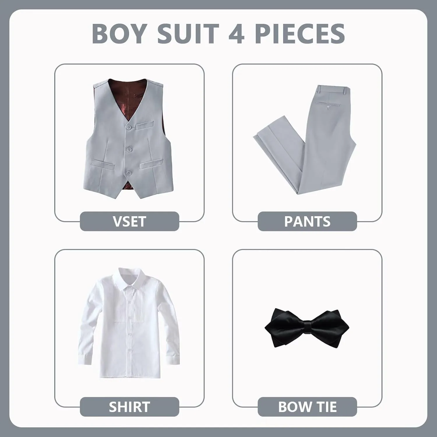 Boys Suit 4-Pieces Toddler Tuxedo Vest Pants Set Suits for Boys Communion Dress Clothes Ring Bearer Outfit
