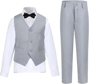Boys Suit 4-Pieces Toddler Tuxedo Vest Pants Set Suits for Boys Communion Dress Clothes Ring Bearer Outfit