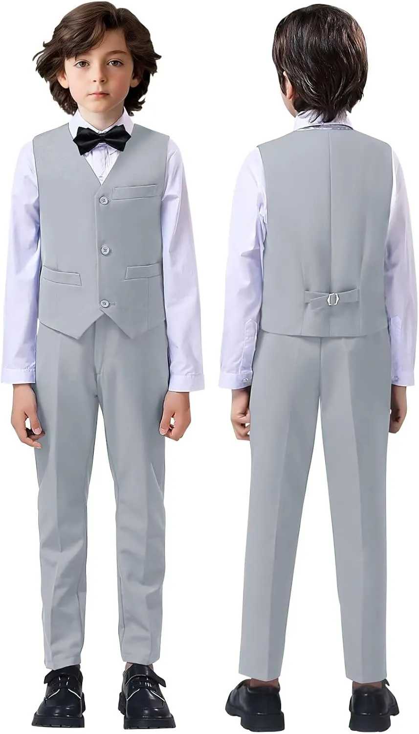 Boys Suit 4-Pieces Toddler Tuxedo Vest Pants Set Suits for Boys Communion Dress Clothes Ring Bearer Outfit