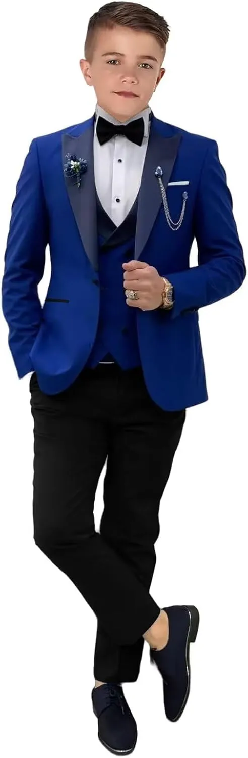 Boys Suits 3 Piece Formal Solid Slim Fit Suit Peak Lapel Blazer Pants Vest Boys Suit Double Breasted Kids Tuxedo