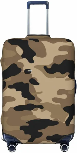 Brown Camouflage Luggage Suitcase Covers Elastic Washable Military Camo Luggage Protector Travel Suitcase Protective Cover For Kid And Adult, M (Fit 22-24 Inch Luggage)