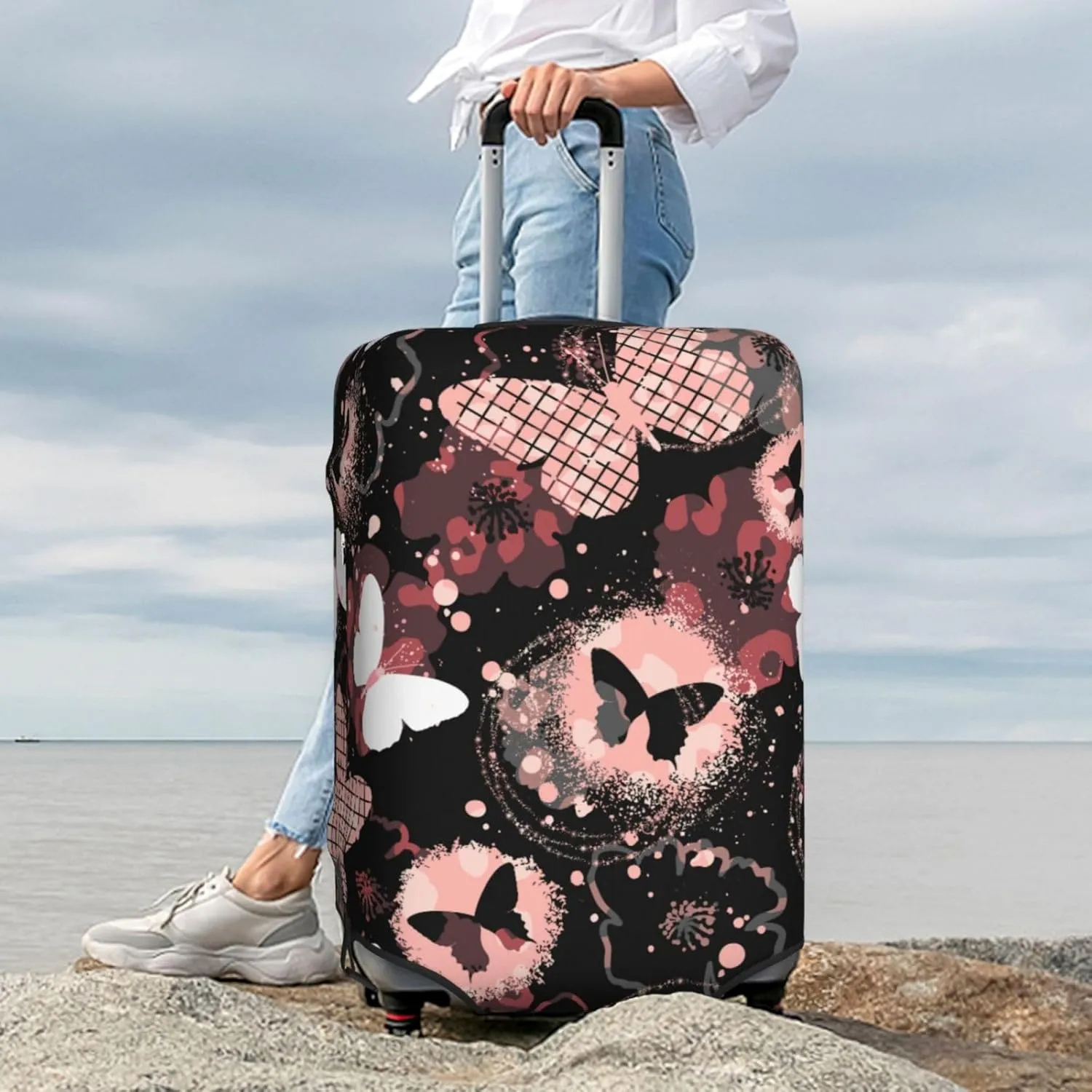 Butterflies Luggage Suitcase Covers Elastic Washable Luggage Protector Travel Suitcase Protective Cover For Kid And Adult, M (Fit 22-24 Inch Luggage)