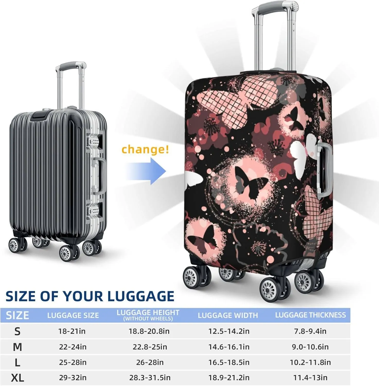 Butterflies Luggage Suitcase Covers Elastic Washable Luggage Protector Travel Suitcase Protective Cover For Kid And Adult, M (Fit 22-24 Inch Luggage)