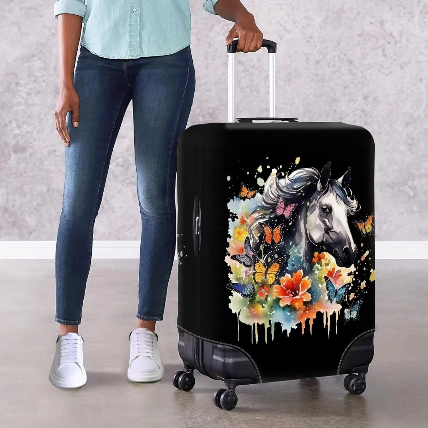 Butterfly Horse Print Luggage Cover for Men,24"Carry on Suitcase Cover,Personalized Suitcase Protector,Luggage Protector for Women,Carry on Luggage Cover,Gift for Women Men