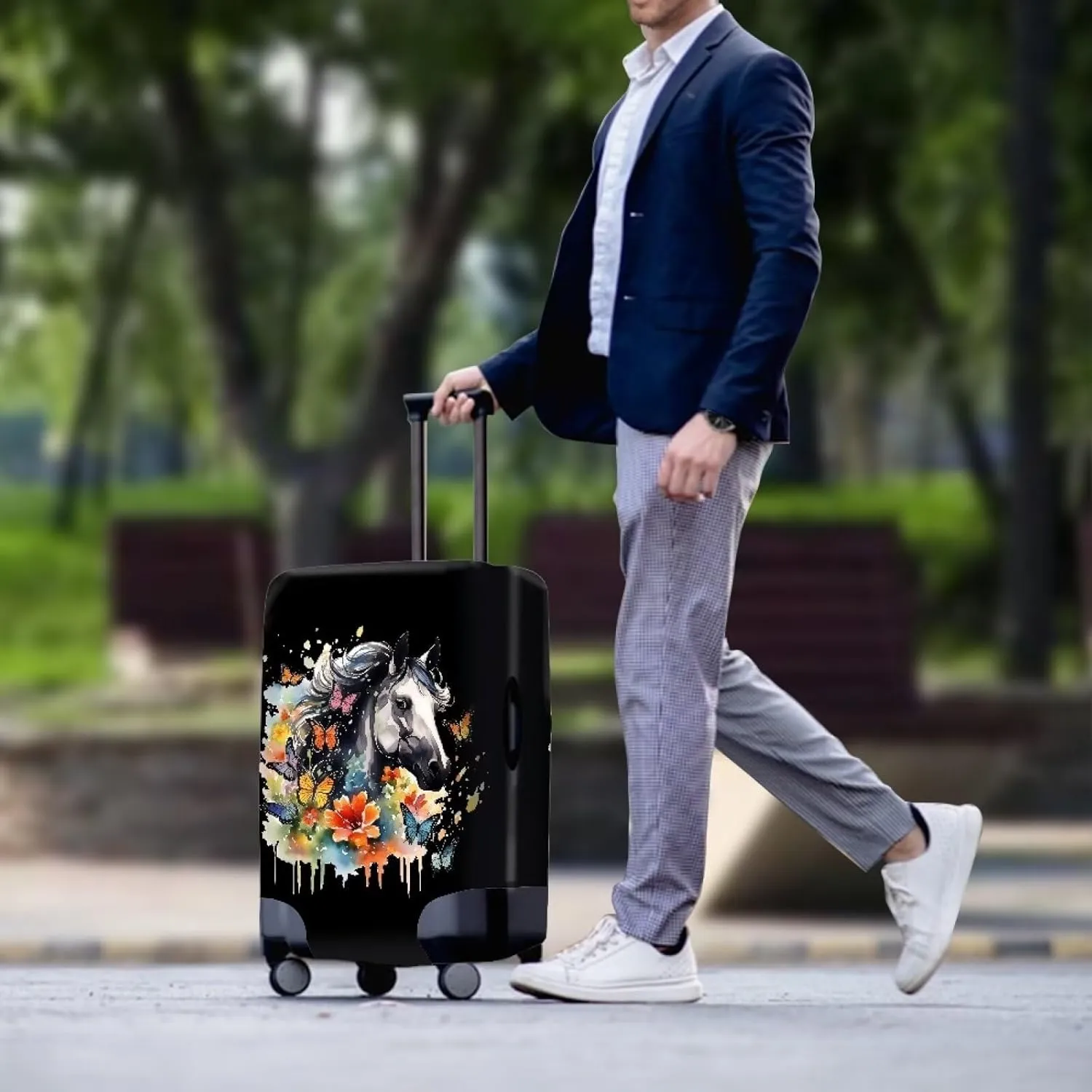 Butterfly Horse Print Luggage Cover for Men,24"Carry on Suitcase Cover,Personalized Suitcase Protector,Luggage Protector for Women,Carry on Luggage Cover,Gift for Women Men