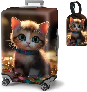 BVDIKMI Cute Kawaii Cat Suitcase Cover Elastic Protective Dustproof Washable Travel Luggage Covers for Suitcase With Cute Baggage Tag (XL, Fit 29-32 Inch Luggage)