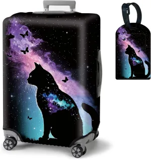 BVDIKMI Galaxy Cat Suitcase Cover Elastic Protective Dustproof Washable Travel Luggage Covers for Suitcase With Cute Baggage Tag (XL, Fit 29-32 Inch Luggage)