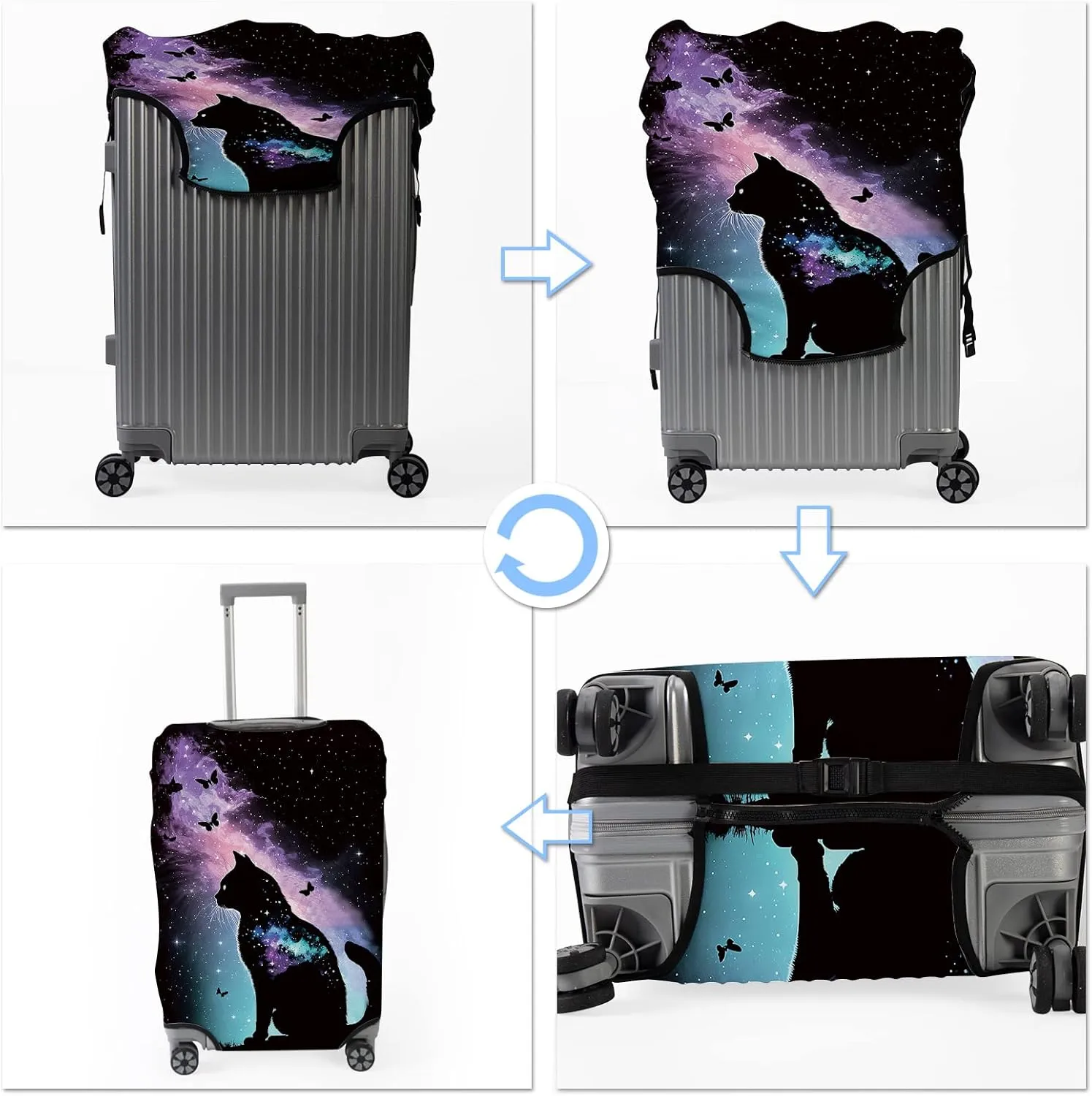 BVDIKMI Galaxy Cat Suitcase Cover Elastic Protective Dustproof Washable Travel Luggage Covers for Suitcase With Cute Baggage Tag (XL, Fit 29-32 Inch Luggage)