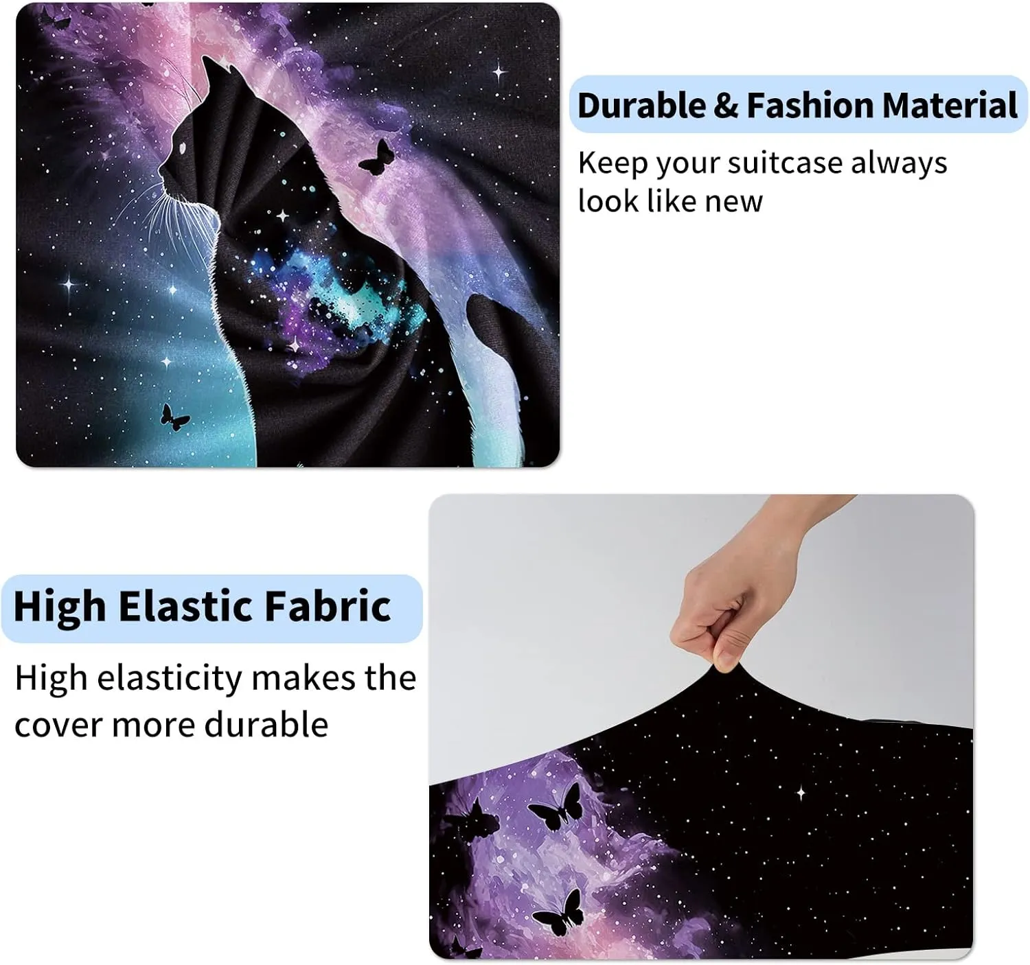 BVDIKMI Galaxy Cat Suitcase Cover Elastic Protective Dustproof Washable Travel Luggage Covers for Suitcase With Cute Baggage Tag (XL, Fit 29-32 Inch Luggage)