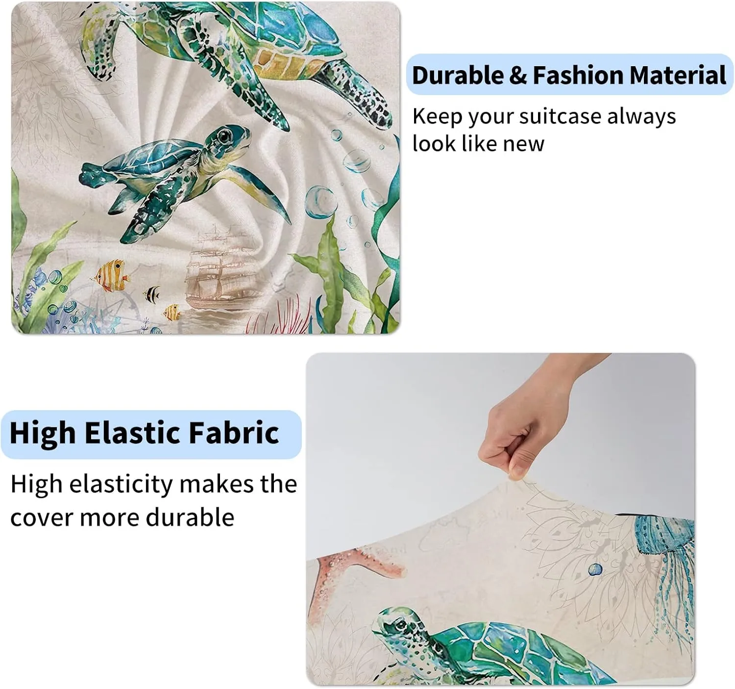 BVDIKMI Ocean Turtle Suitcase Cover Elastic Protective Dustproof Washable Travel Luggage Covers for Suitcase With Cute Baggage Tag (XL, Fit 29-32 Inch Luggage)