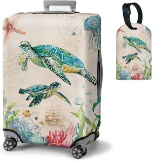 BVDIKMI Ocean Turtle Suitcase Cover Elastic Protective Dustproof Washable Travel Luggage Covers for Suitcase With Cute Baggage Tag (XL, Fit 29-32 Inch Luggage)