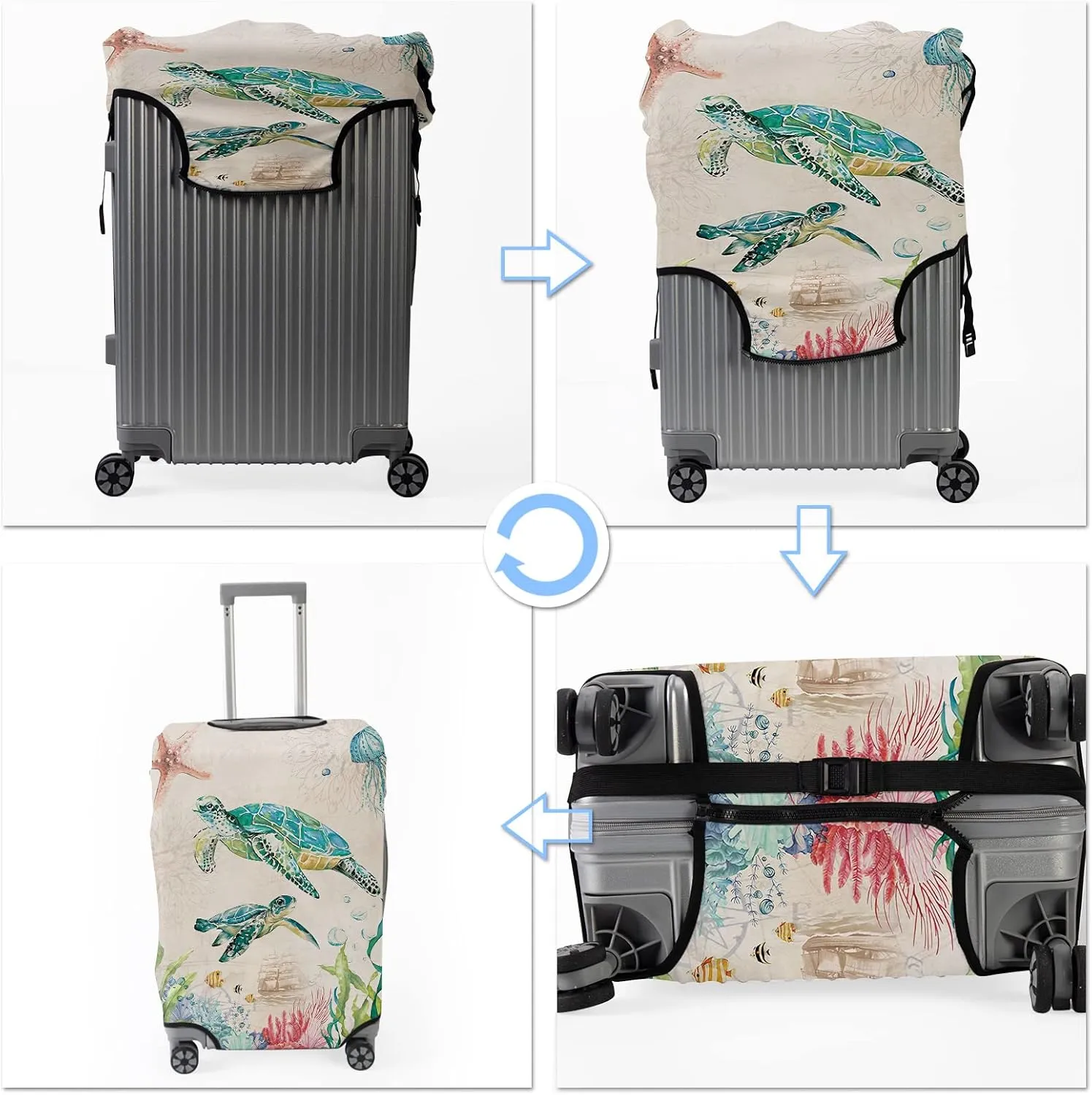 BVDIKMI Ocean Turtle Suitcase Cover Elastic Protective Dustproof Washable Travel Luggage Covers for Suitcase With Cute Baggage Tag (XL, Fit 29-32 Inch Luggage)