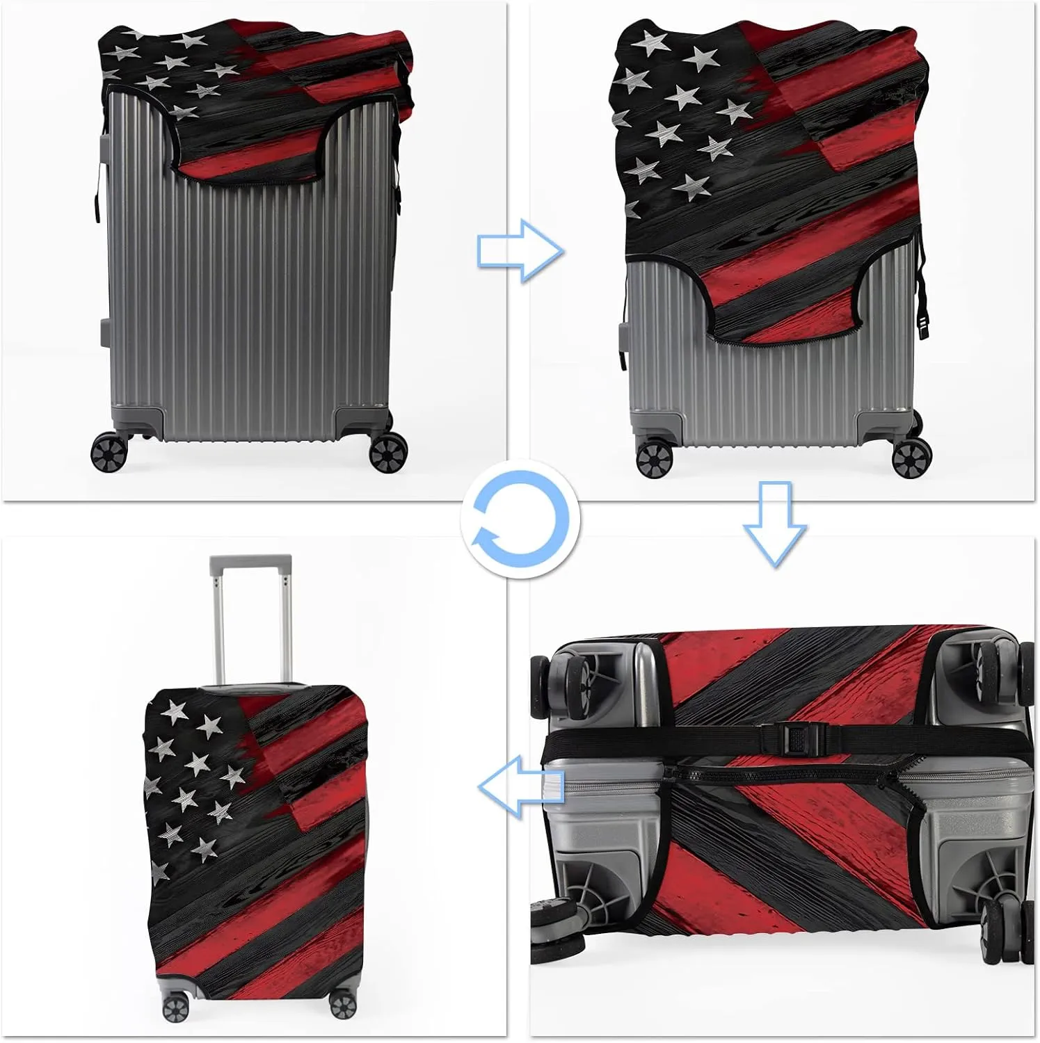 BVDIKMI Wood Grain Flag Suitcase Cover Elastic Protective Dustproof Washable Travel Luggage Covers for Suitcase With Cute Baggage Tag (S, Fit 18-21 Inch Luggage)